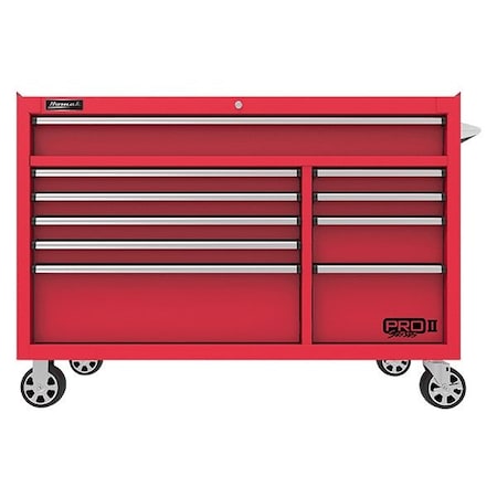 Homak 54in Pro 2 10-Drawer Roller Cabinet - Red RD04054210